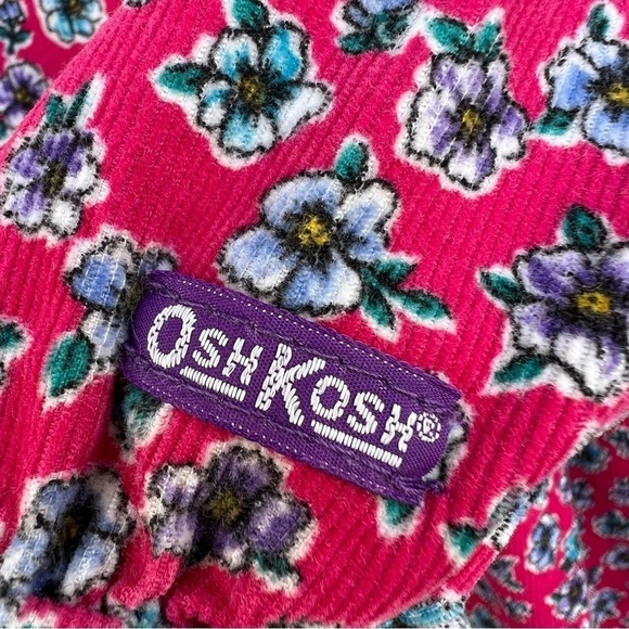 VTG 90’s OshKosh B’Gosh Pink Corduroy Floral Jumper Button-Up Embroidered Collar - Picture 12 of 14